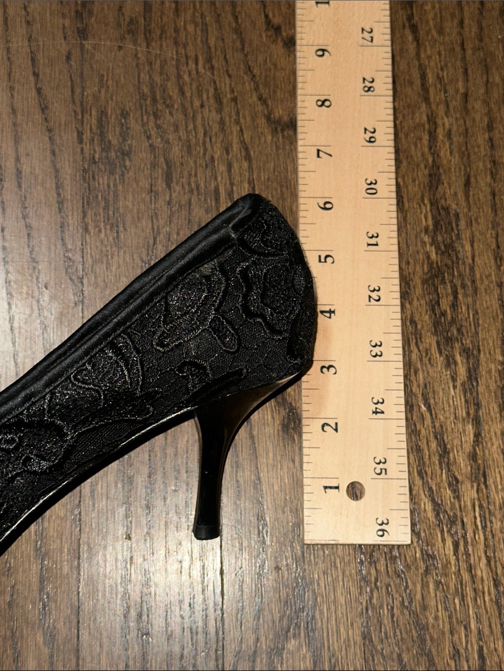 Nine & Co Vintage Elegant Black Pointed Lace Leather Low Heel Pumps 11 - Picture 10 of 10